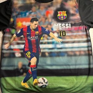 Lionel Messi #10~ Black Graphic Barcelona FCB Soccer Jersey Sports Shirt size XL